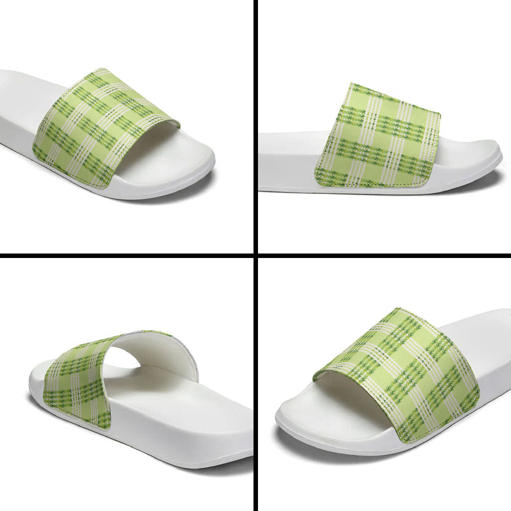 Aloha Hawaii Pakalana Pikake Lei Slide Sandals Palaka Inspired Hawaiian-plaid Pastel Green LT14 - Polynesian Pride