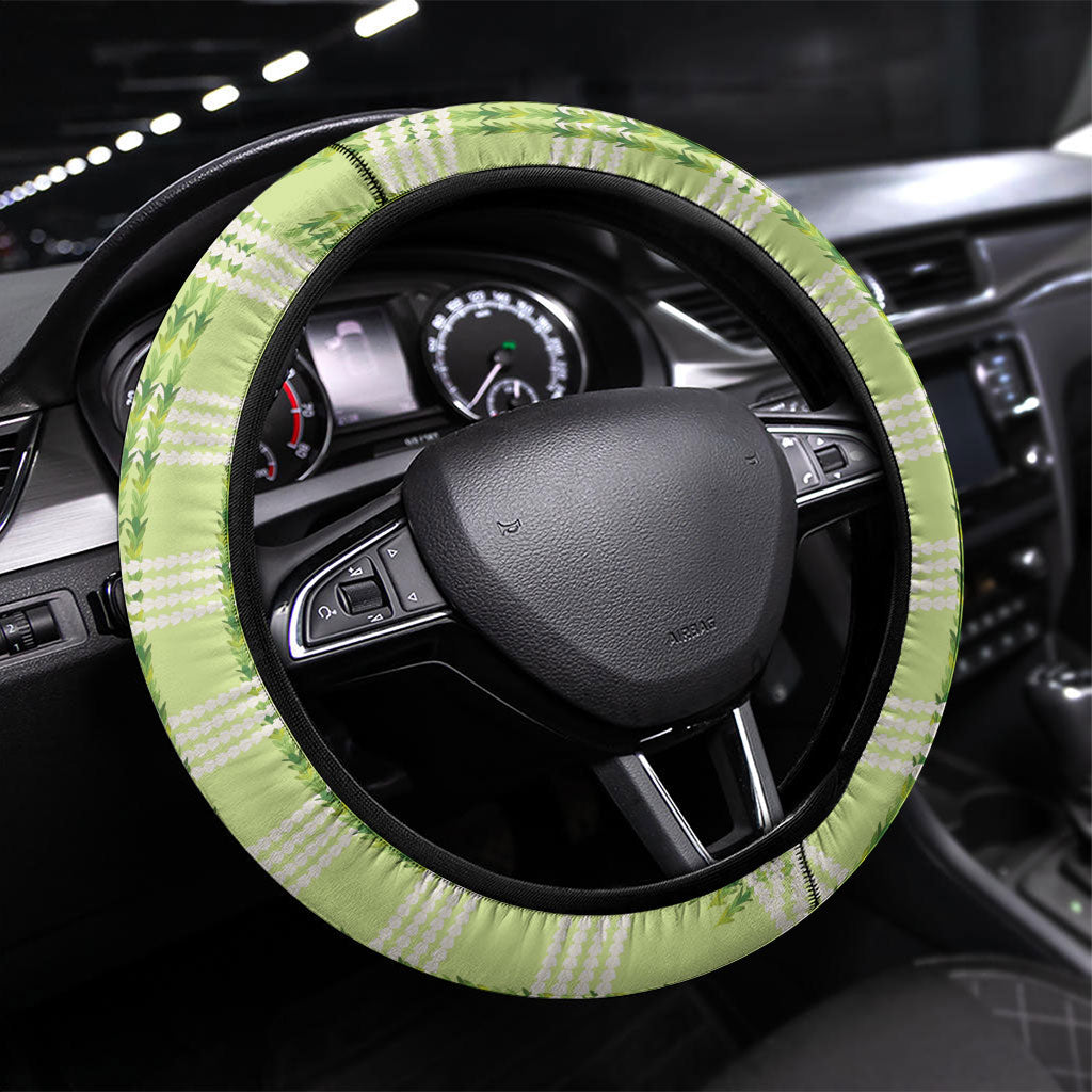 Aloha Hawaii Pakalana Pikake Lei Steering Wheel Cover Palaka Inspired Hawaiian-plaid Pastel Green LT14 Universal Fit Green - Polynesian Pride