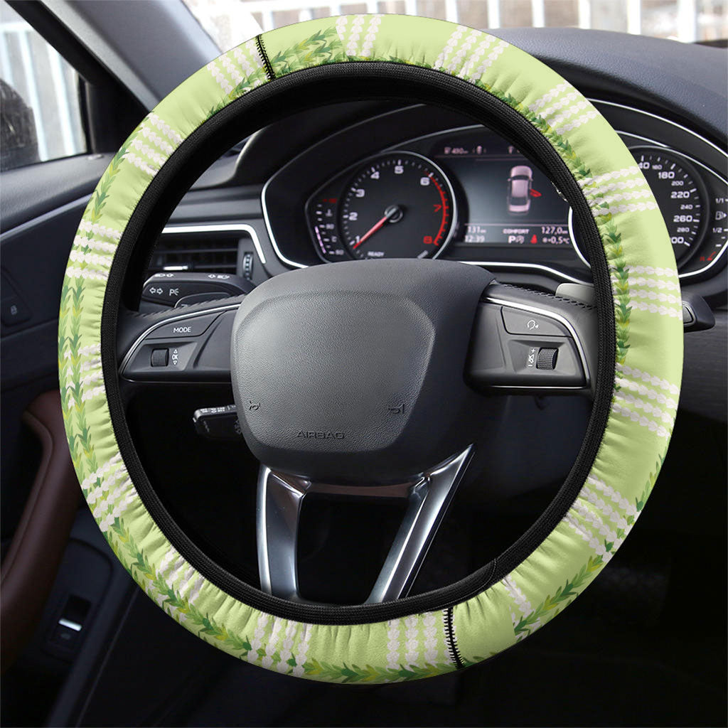 Aloha Hawaii Pakalana Pikake Lei Steering Wheel Cover Palaka Inspired Hawaiian-plaid Pastel Green LT14 - Polynesian Pride