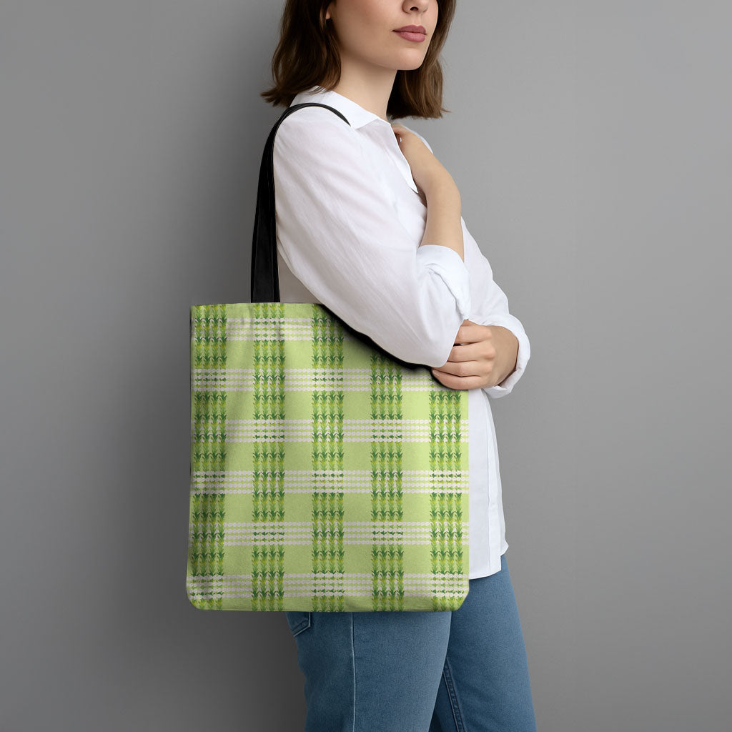 Aloha Hawaii Pakalana Pikake Lei Tote Bag Palaka Inspired Hawaiian-plaid Pastel Green LT14 - Polynesian Pride