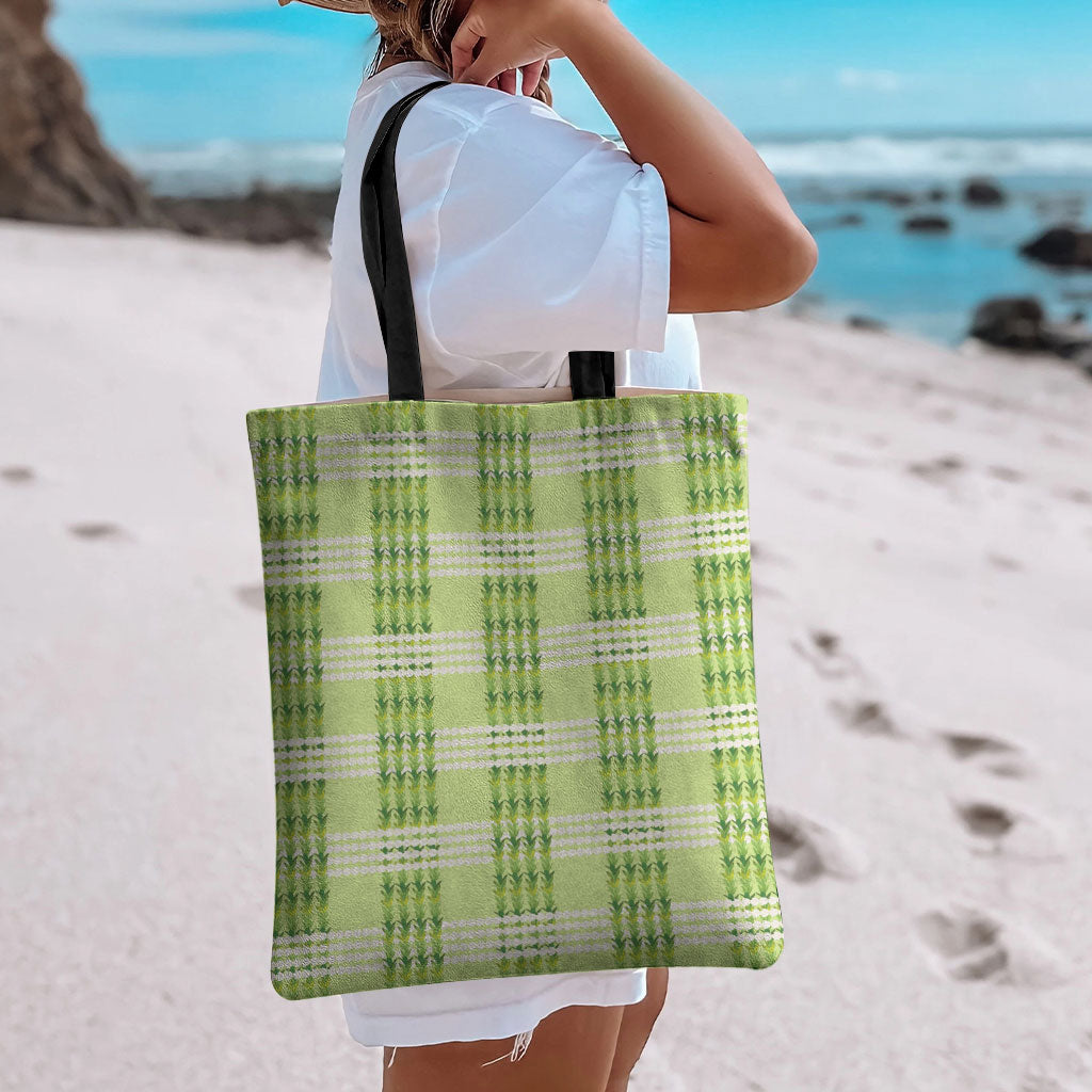 Aloha Hawaii Pakalana Pikake Lei Tote Bag Palaka Inspired Hawaiian-plaid Pastel Green LT14 - Polynesian Pride