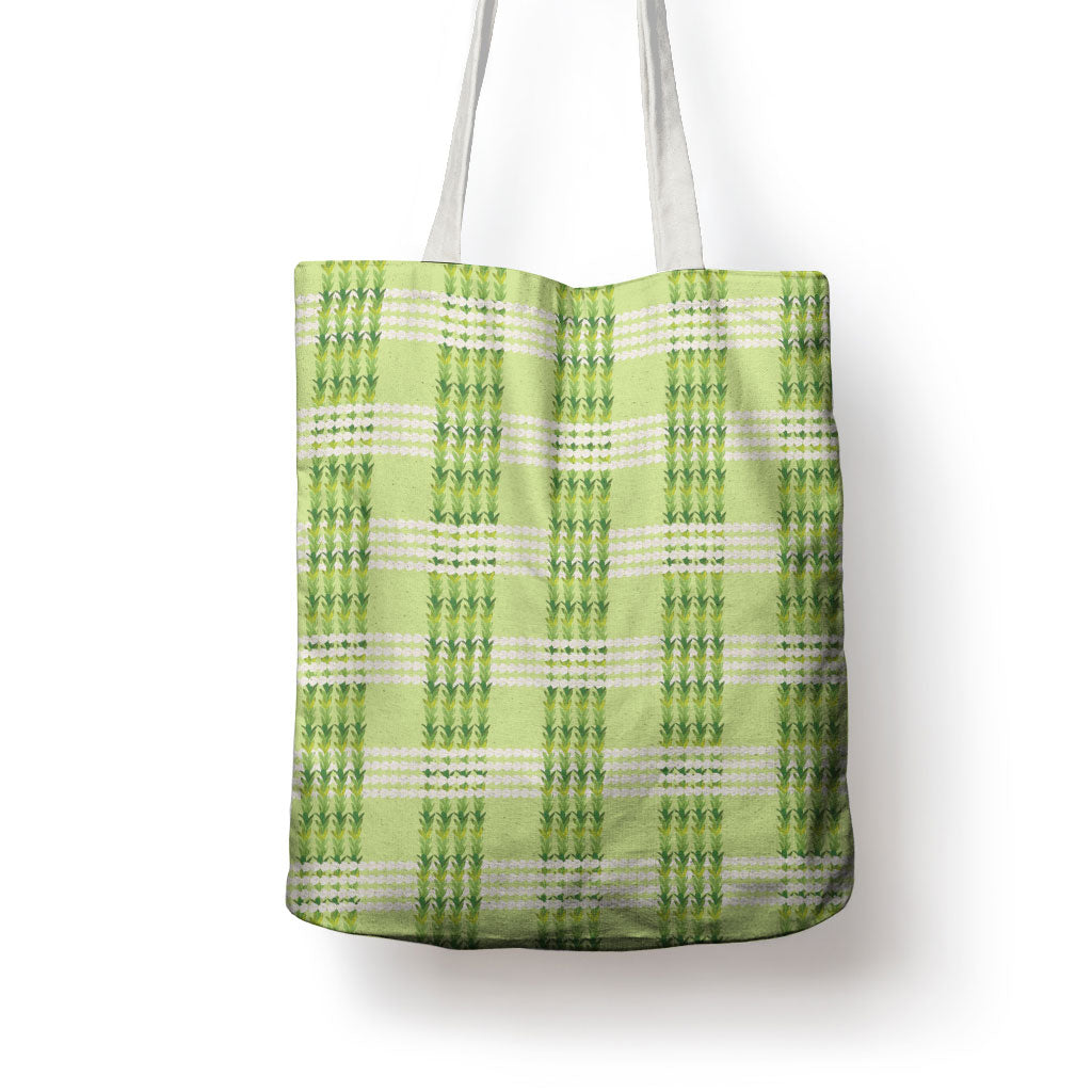 Aloha Hawaii Pakalana Pikake Lei Tote Bag Palaka Inspired Hawaiian-plaid Pastel Green LT14 - Polynesian Pride