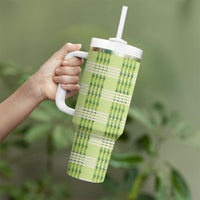 Aloha Hawaii Pakalana Pikake Lei Tumbler With Handle Palaka Inspired Hawaiian-plaid Pastel Green LT14 - Polynesian Pride
