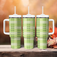 Aloha Hawaii Pakalana Pikake Lei Tumbler With Handle Palaka Inspired Hawaiian-plaid Pastel Green LT14 - Polynesian Pride