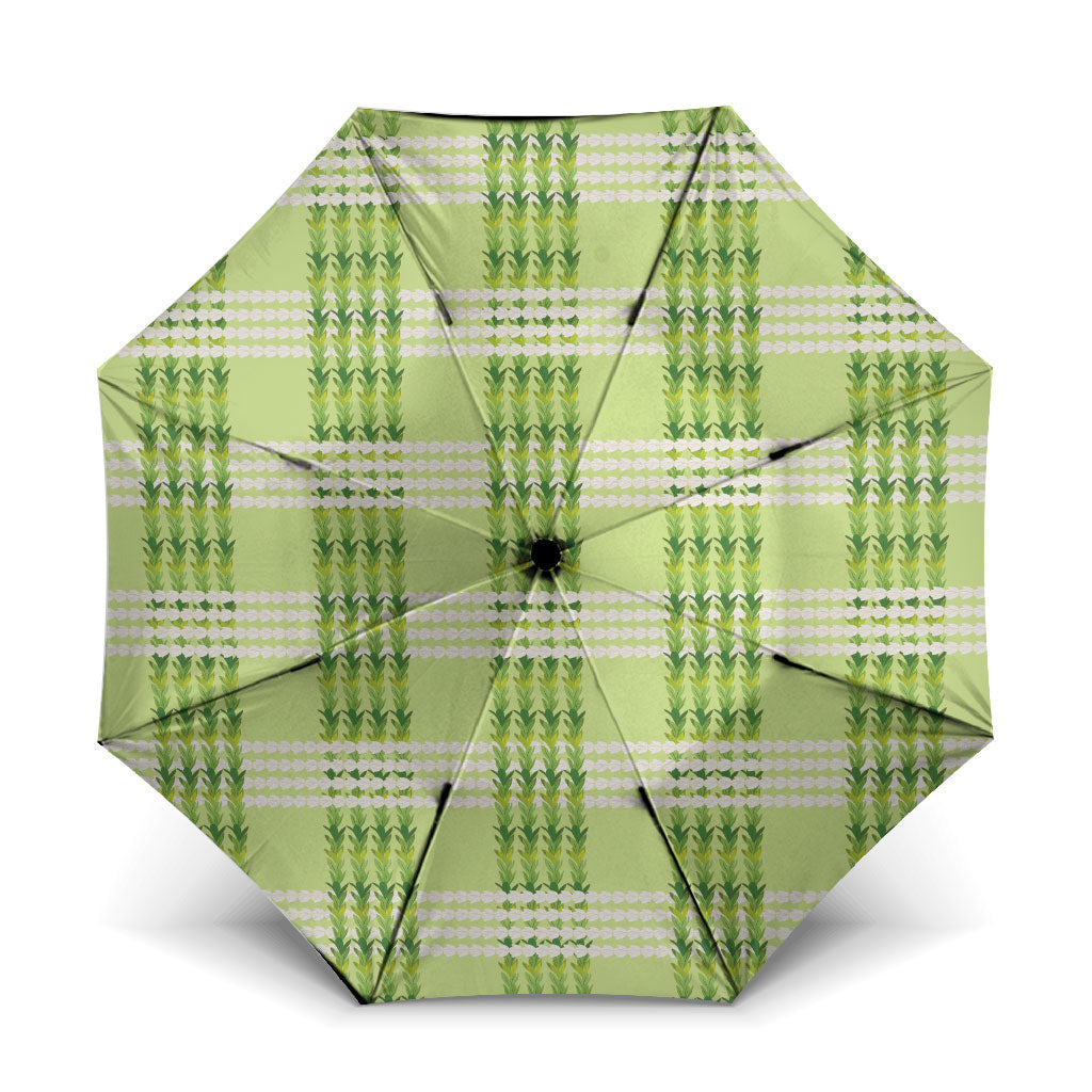 Aloha Hawaii Pakalana Pikake Lei Umbrella Palaka Inspired Hawaiian-plaid Pastel Green LT14 One Size Folded 11.42 inch Opened Diameter 37.4 inch Green - Polynesian Pride