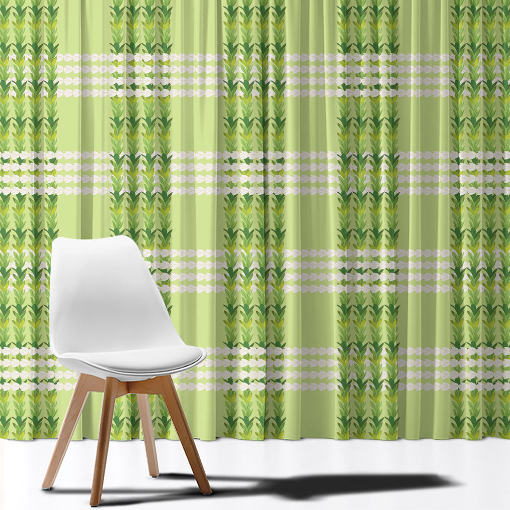 Aloha Hawaii Pakalana Pikake Lei Window Curtain Palaka Inspired Hawaiian-plaid Pastel Green LT14 - Polynesian Pride