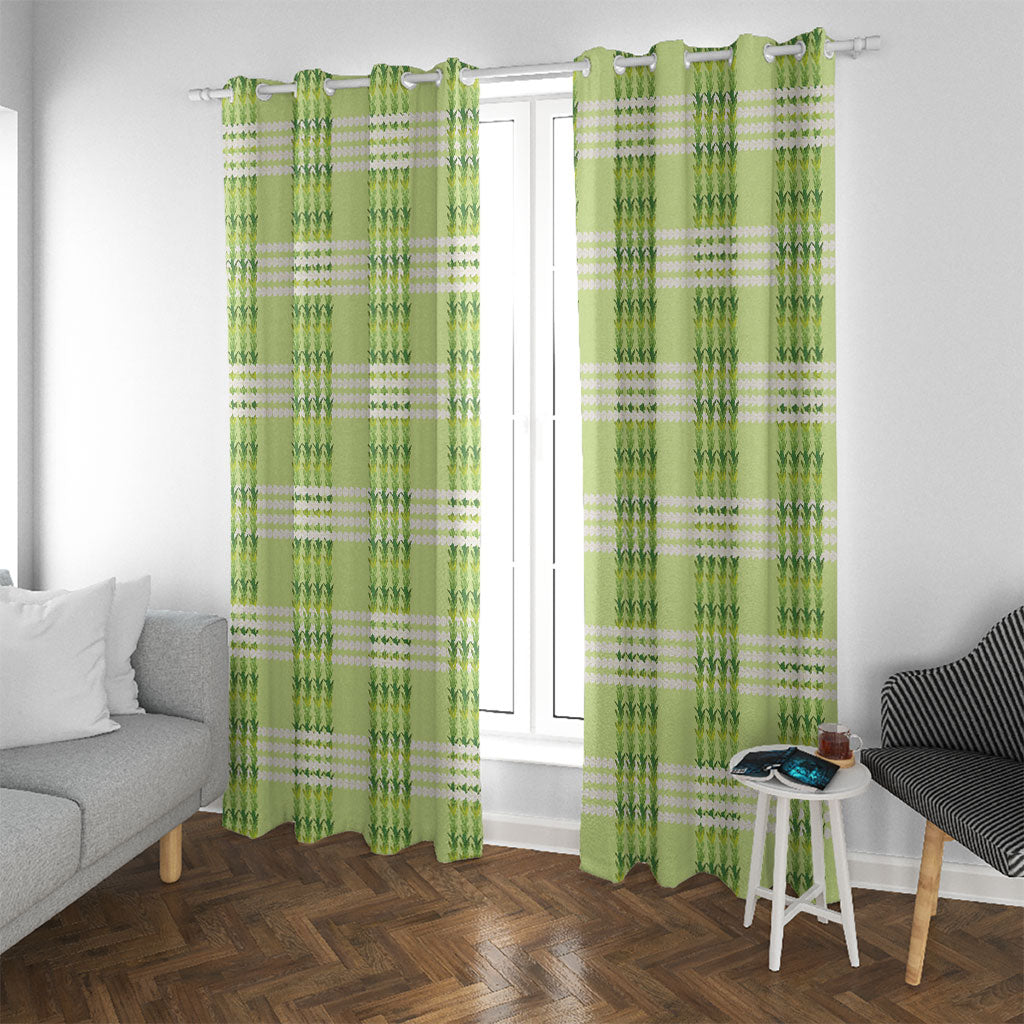 Aloha Hawaii Pakalana Pikake Lei Window Curtain Palaka Inspired Hawaiian-plaid Pastel Green LT14 With Grommets Green - Polynesian Pride