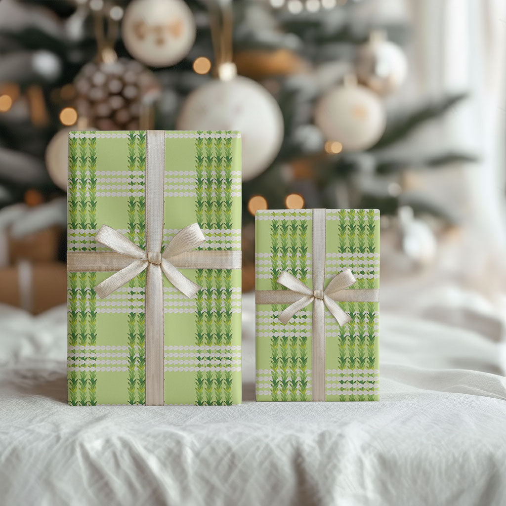 Aloha Hawaii Pakalana Pikake Lei Wrapping Paper Palaka Inspired Hawaiian-plaid Pastel Green LT14 - Polynesian Pride