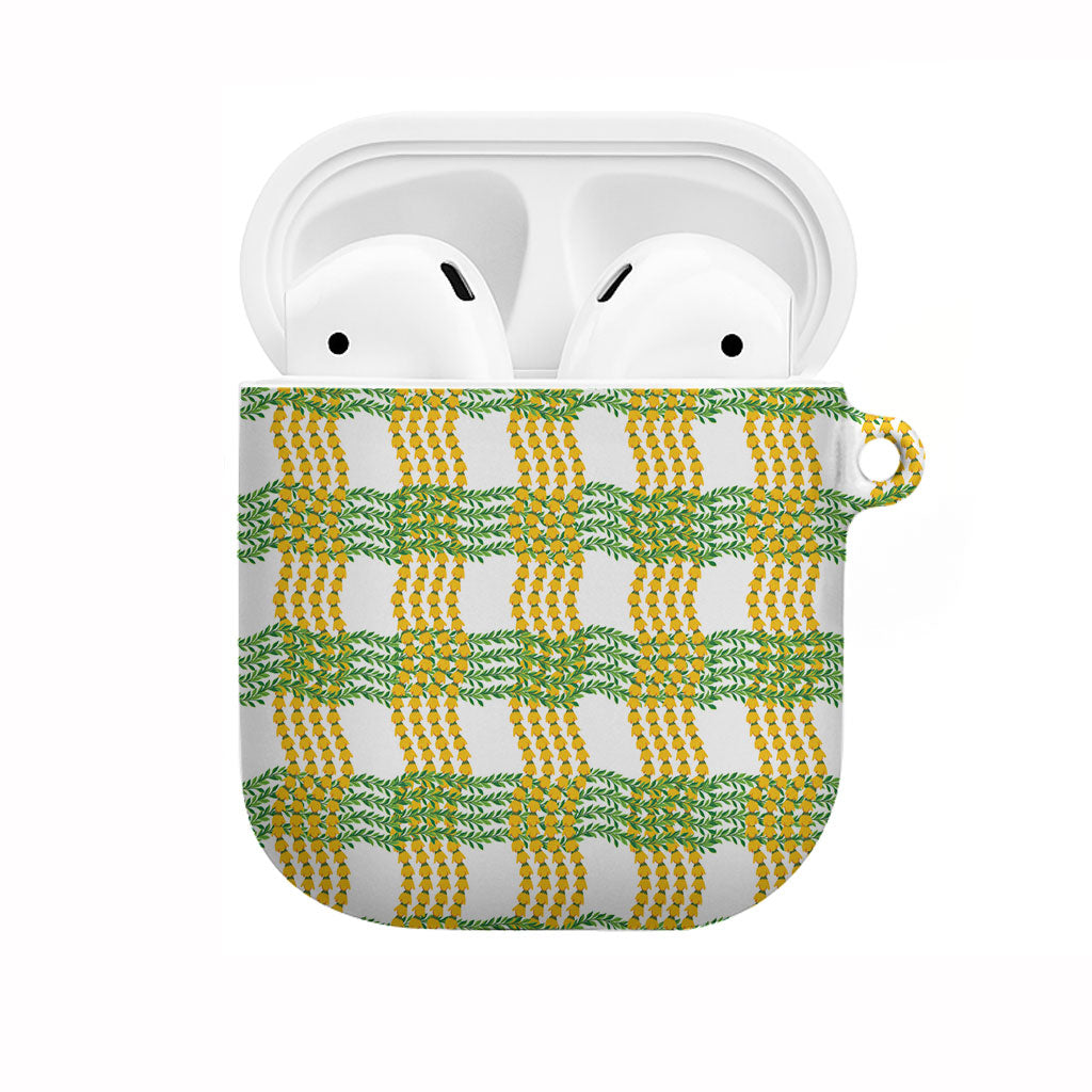 Aloha Hawaii Ilima Maile Lei AirPods Case Palaka Inspired Hawaiian-plaid White LT14 White - Polynesian Pride
