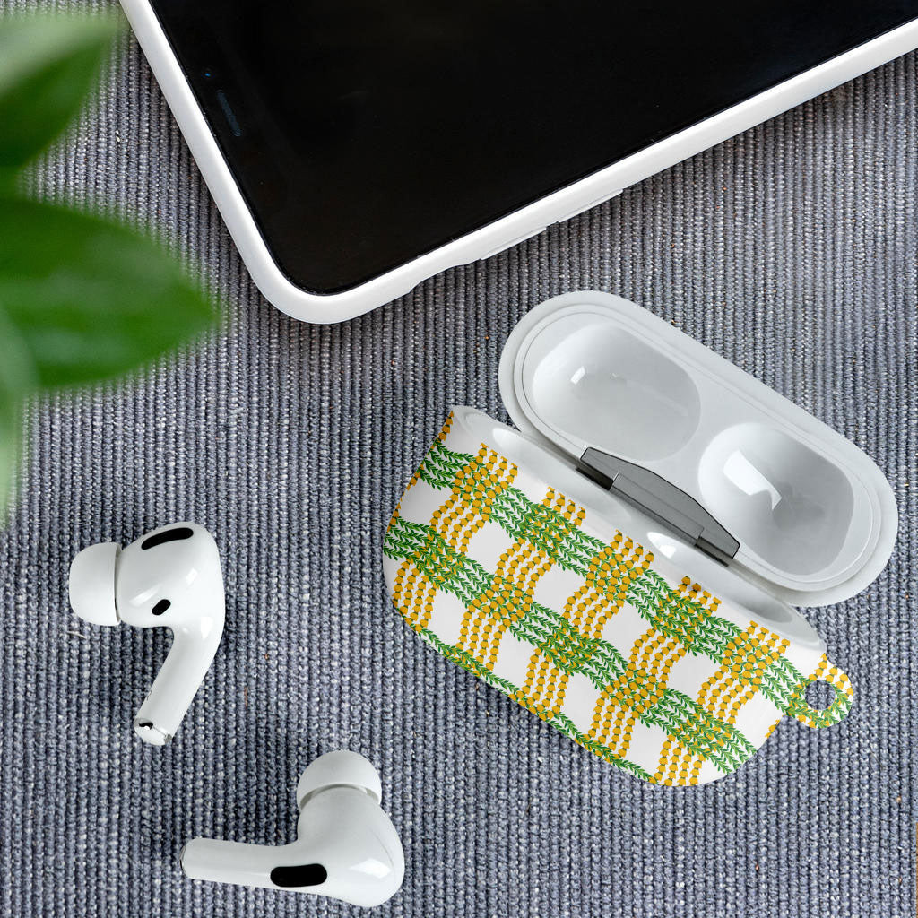 Aloha Hawaii Ilima Maile Lei AirPods Case Palaka Inspired Hawaiian-plaid White