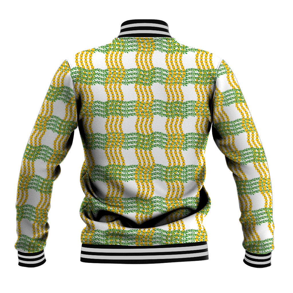 Aloha Hawaii Ilima Maile Lei Baseball Jacket Palaka Inspired Hawaiian-plaid White LT14 - Polynesian Pride