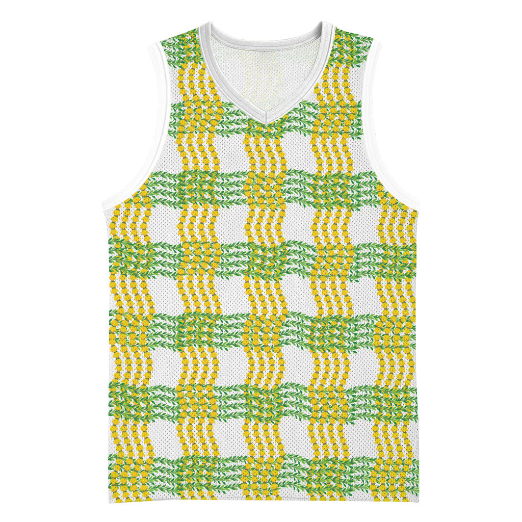 Aloha Hawaii Ilima Maile Lei Basketball Jersey Palaka Inspired Hawaiian-plaid White LT14 Unisex White - Polynesian Pride