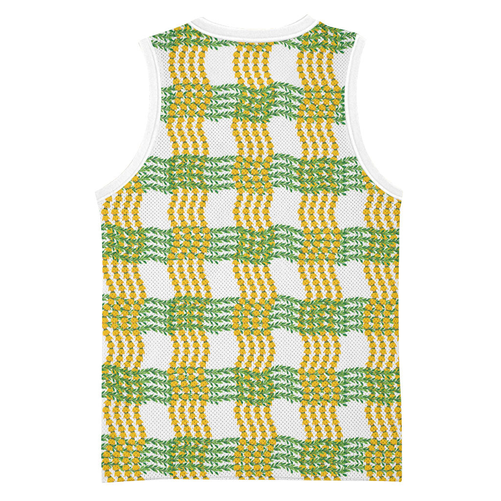 Aloha Hawaii Ilima Maile Lei Basketball Jersey Palaka Inspired Hawaiian-plaid White LT14 - Polynesian Pride