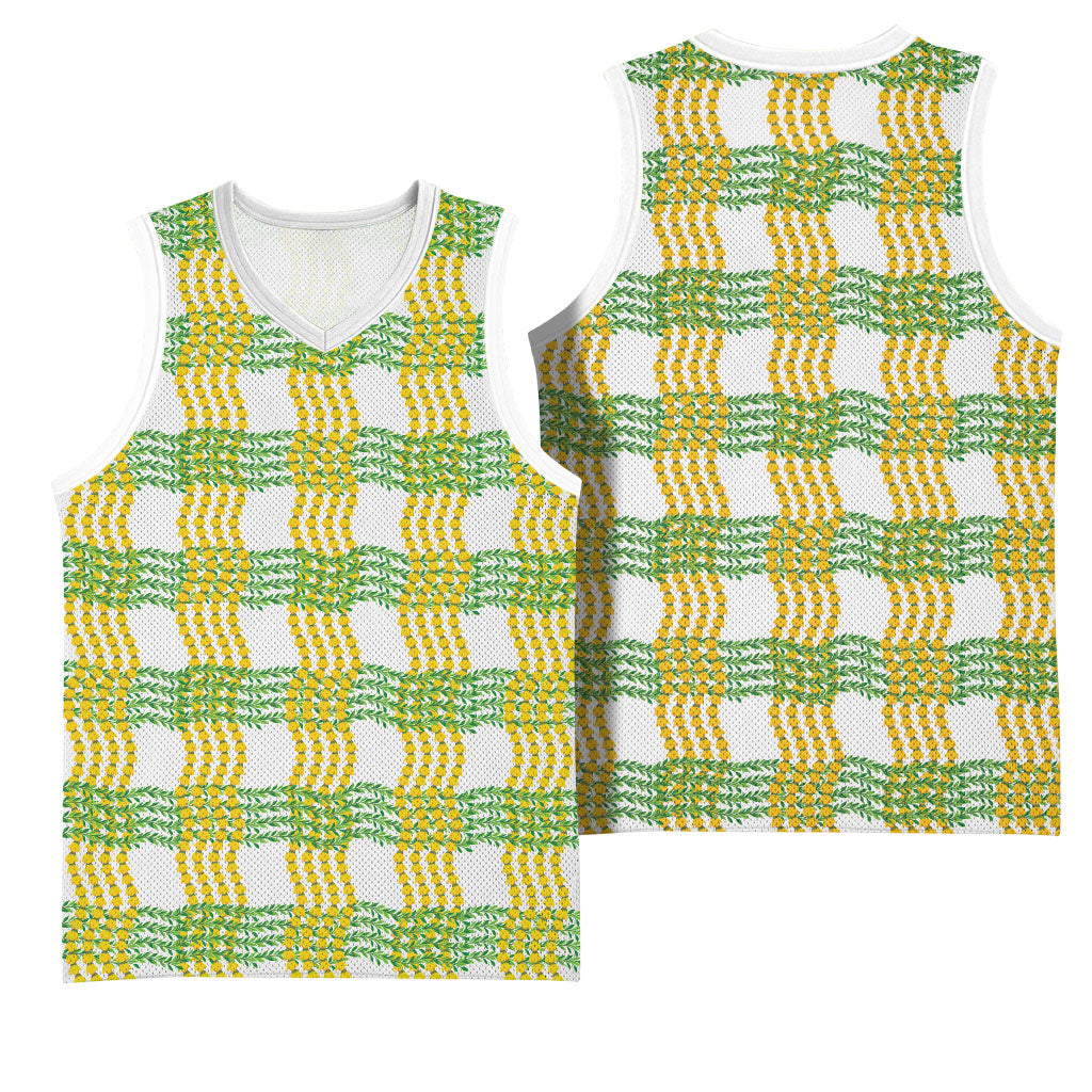Aloha Hawaii Ilima Maile Lei Basketball Jersey Palaka Inspired Hawaiian-plaid White LT14 - Polynesian Pride