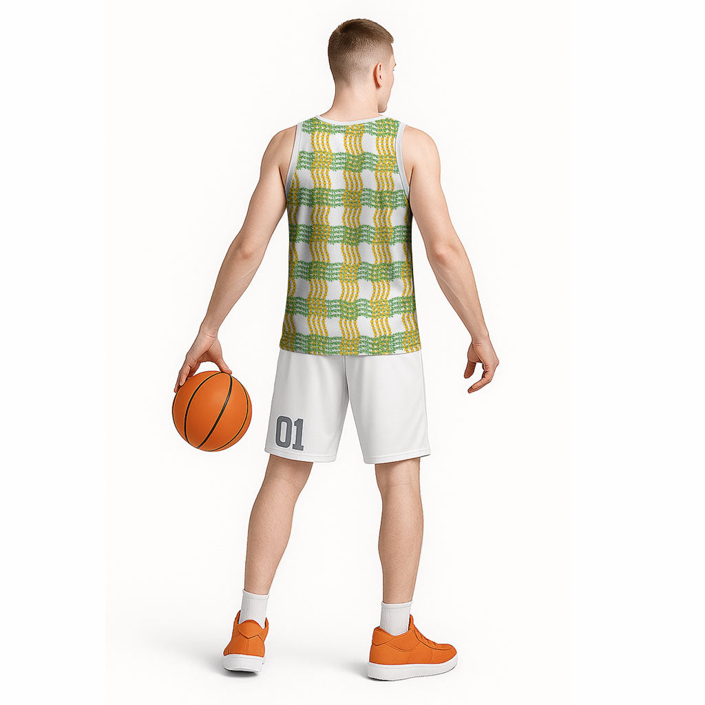 Aloha Hawaii Ilima Maile Lei Basketball Jersey Palaka Inspired Hawaiian-plaid White LT14 - Polynesian Pride