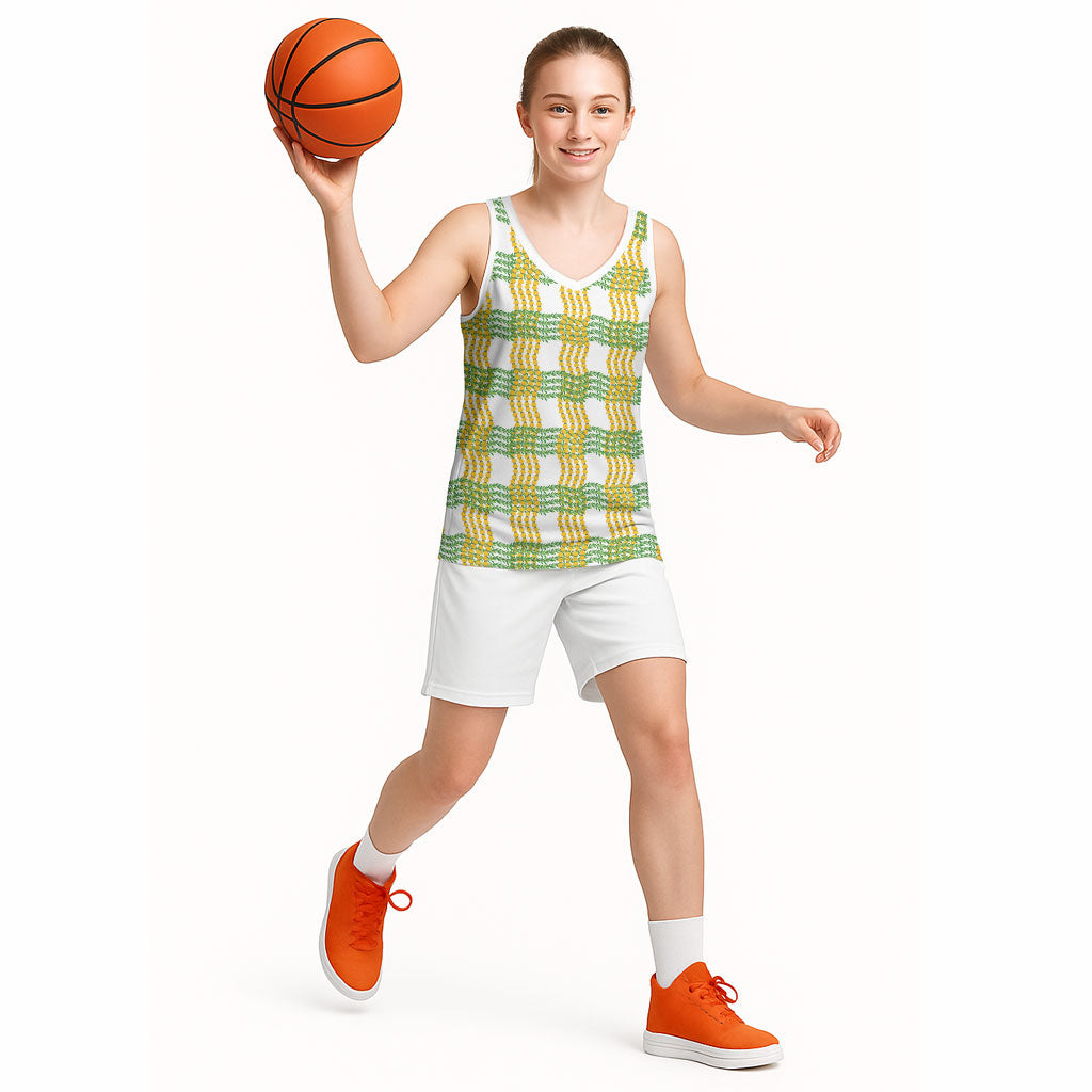 Aloha Hawaii Ilima Maile Lei Basketball Jersey Palaka Inspired Hawaiian-plaid White LT14 - Polynesian Pride