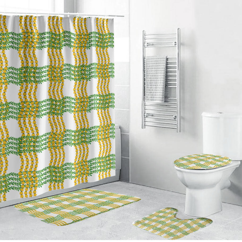 Aloha Hawaii Ilima Maile Lei Bathroom Set Palaka Inspired Hawaiian-plaid White LT14 Bathroom Set (4 pcs) White - Polynesian Pride
