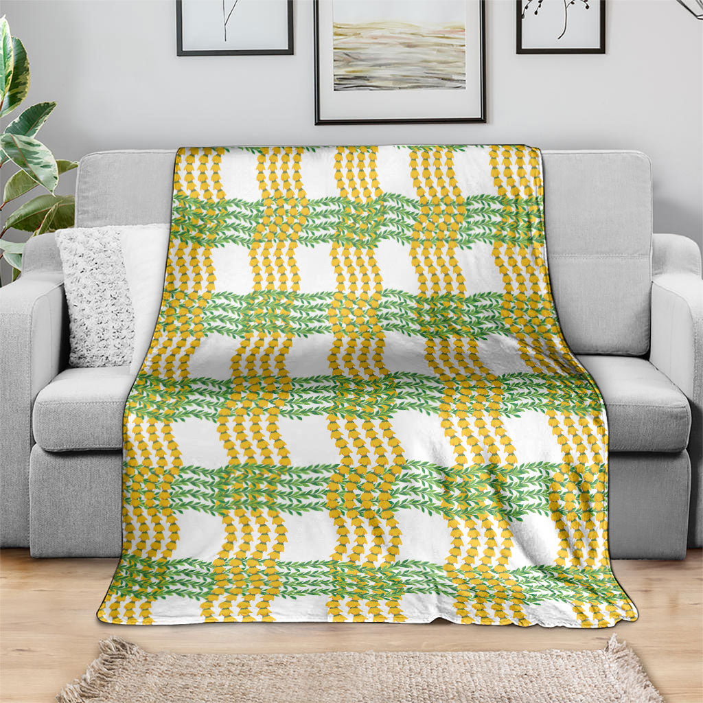 Aloha Hawaii Ilima Maile Lei Blanket Palaka Inspired Hawaiian-plaid White