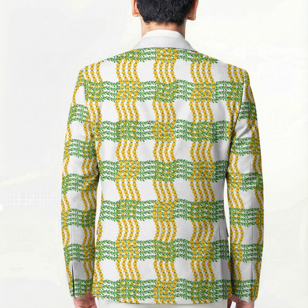 Aloha Hawaii Ilima Maile Lei Blazer Palaka Inspired Hawaiian-plaid White