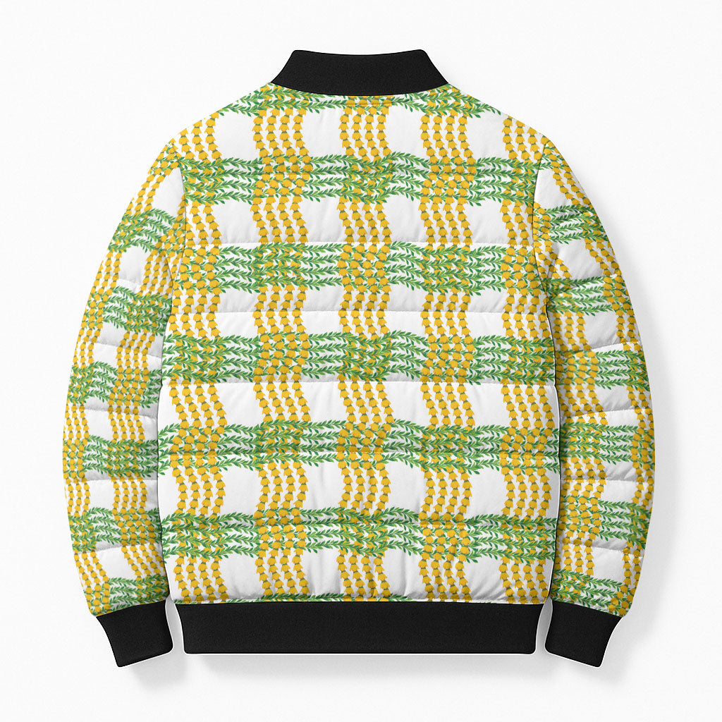 Aloha Hawaii Ilima Maile Lei Bomber Puffer Jacket Palaka Inspired Hawaiian-plaid White LT14 - Polynesian Pride
