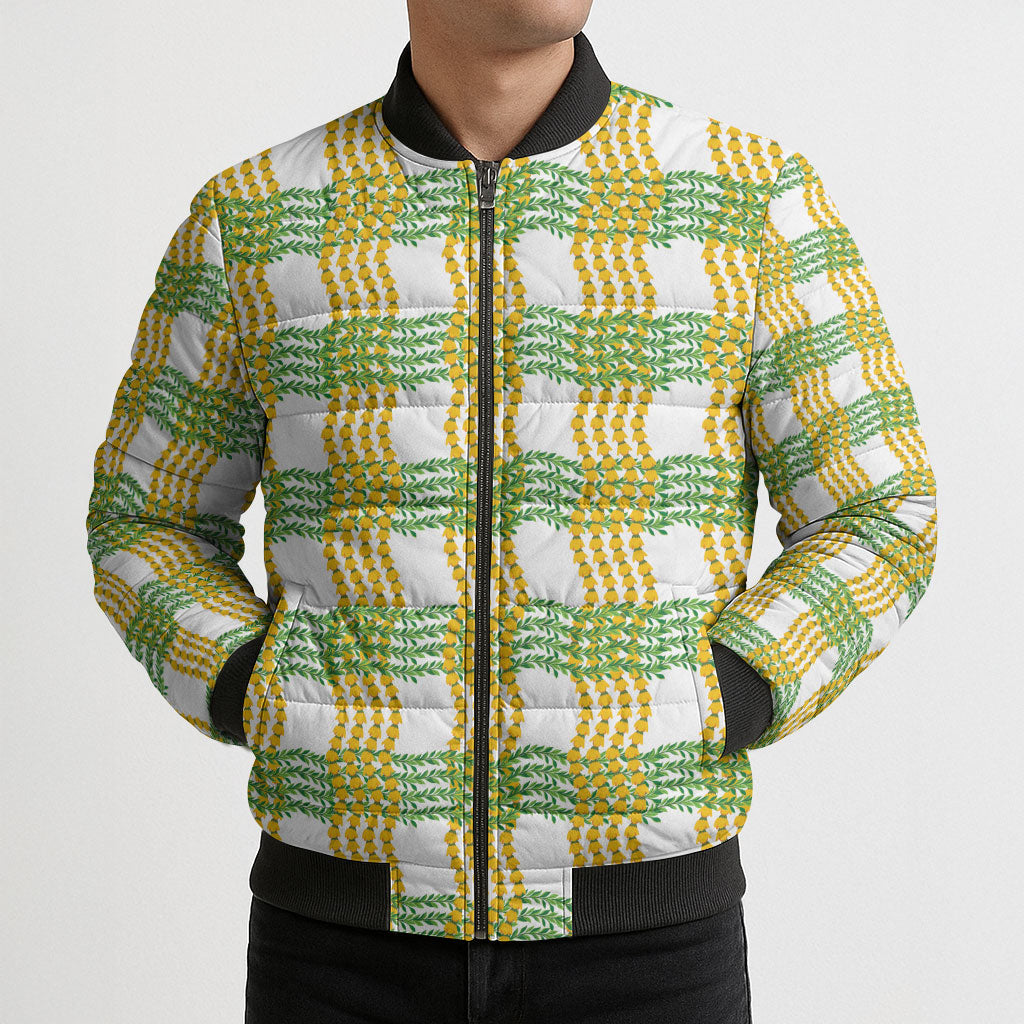 Aloha Hawaii Ilima Maile Lei Bomber Puffer Jacket Palaka Inspired Hawaiian-plaid White LT14 - Polynesian Pride
