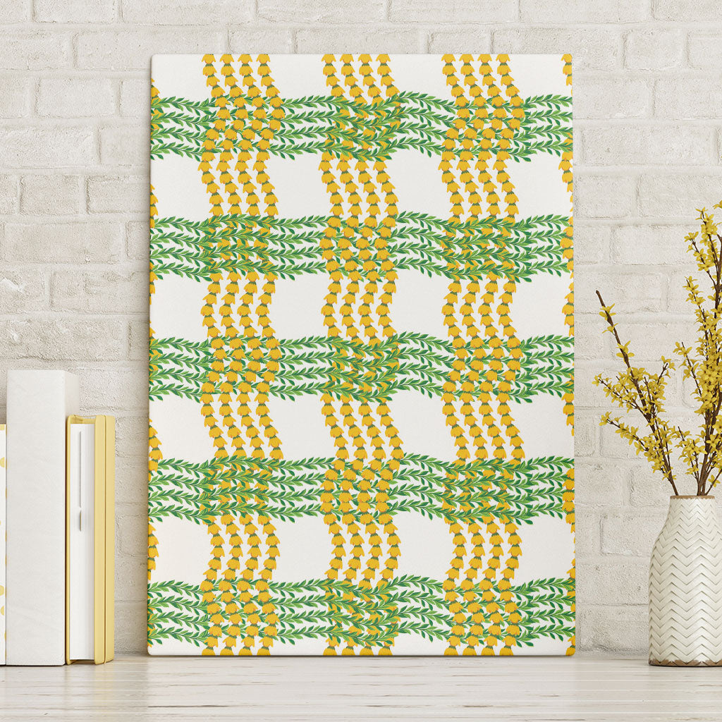 Aloha Hawaii Ilima Maile Lei Canvas Wall Art Palaka Inspired Hawaiian-plaid White LT14 Without Frame White - Polynesian Pride