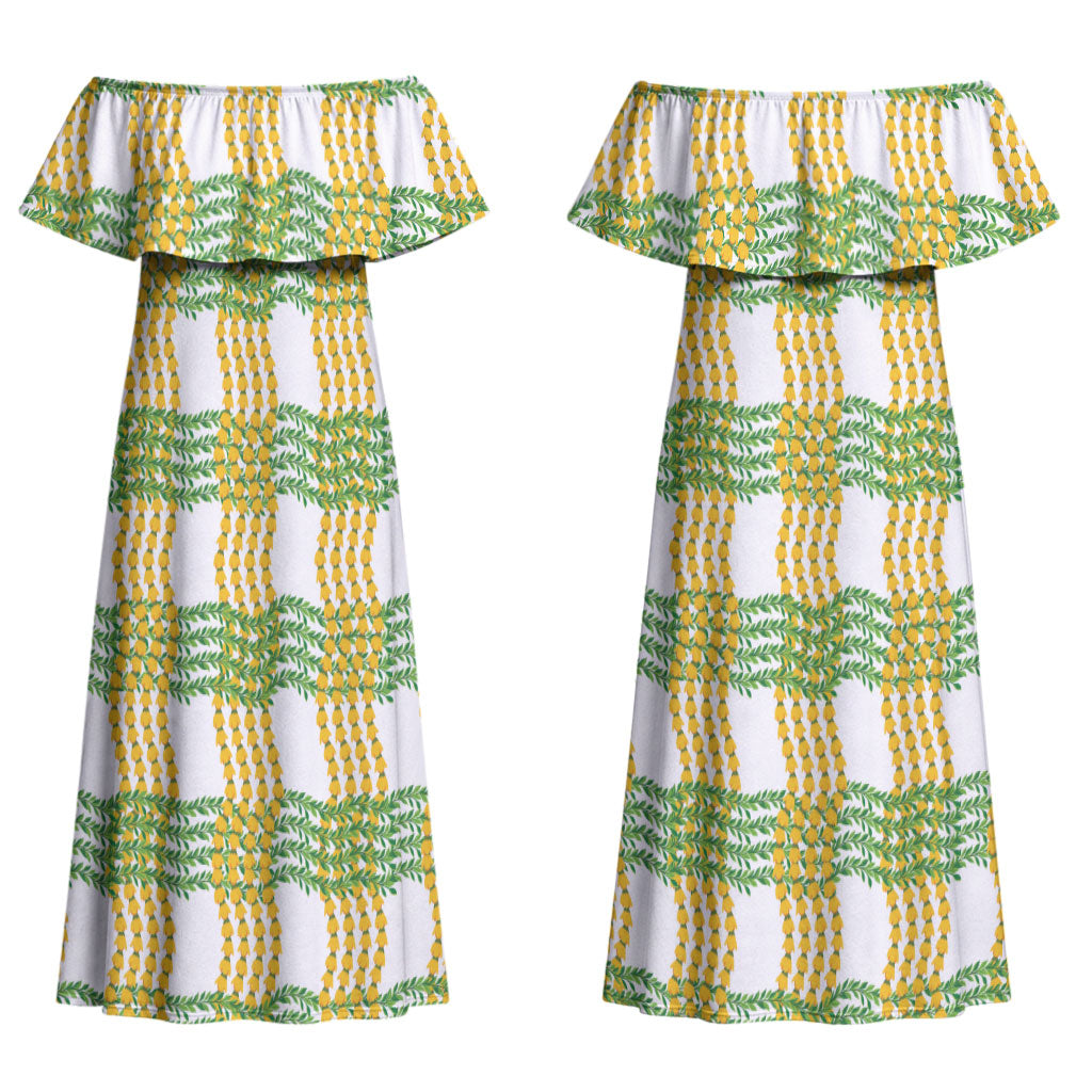 Aloha Hawaii Ilima Maile Lei Couples Matching Off Shoulder Maxi Dress and Hawaiian Shirt Palaka Inspired Hawaiian-plaid White LT14 - Polynesian Pride