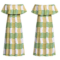 Aloha Hawaii Ilima Maile Lei Couples Matching Off Shoulder Maxi Dress and Long Sleeve Button Shirt Palaka Inspired Hawaiian-plaid White LT14 - Polynesian Pride
