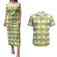 Aloha Hawaii Ilima Maile Lei Couples Matching Puletasi and Hawaiian Shirt Palaka Inspired Hawaiian-plaid White LT14 White - Polynesian Pride