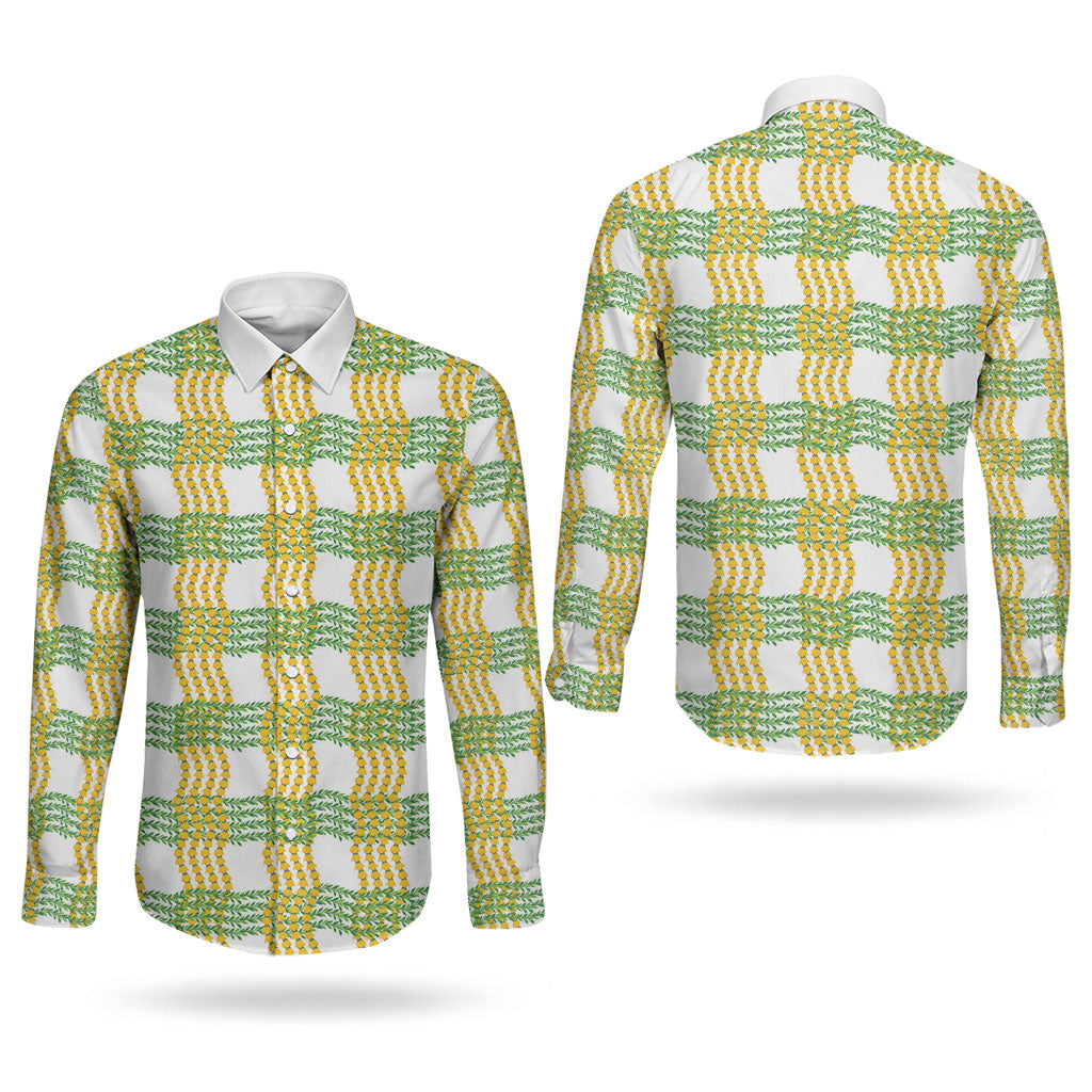Aloha Hawaii Ilima Maile Lei Couples Matching Summer Maxi Dress and Long Sleeve Button Shirt Palaka Inspired Hawaiian-plaid White LT14 - Polynesian Pride