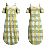Aloha Hawaii Ilima Maile Lei Couples Matching Summer Maxi Dress and Long Sleeve Button Shirt Palaka Inspired Hawaiian-plaid White LT14 - Polynesian Pride