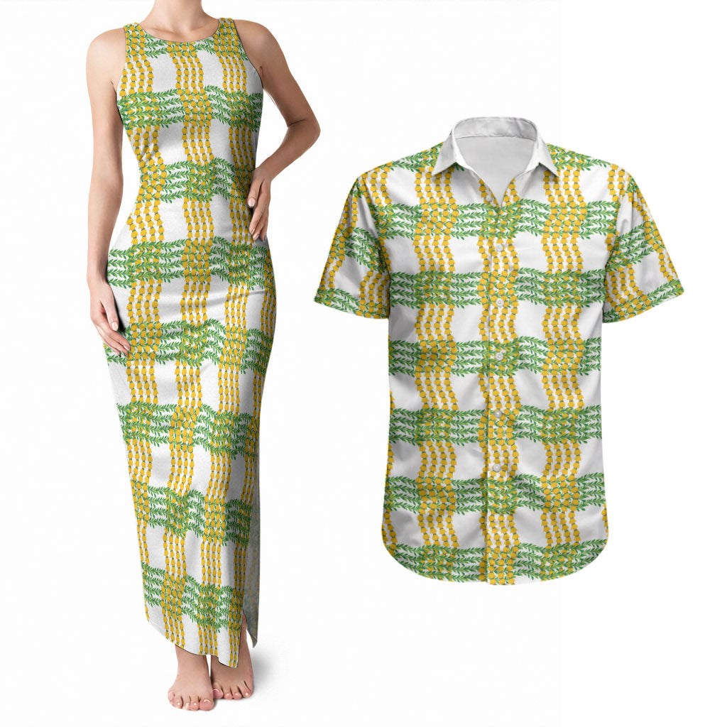Aloha Hawaii Ilima Maile Lei Couples Matching Tank Maxi Dress and Hawaiian Shirt Palaka Inspired Hawaiian-plaid White LT14 White - Polynesian Pride