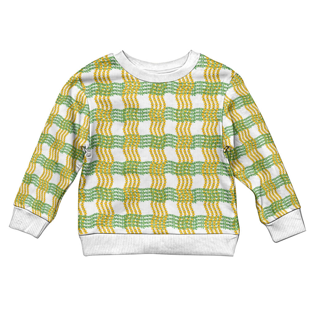 Aloha Hawaii Ilima Maile Lei Kid Ugly Christmas Sweater Palaka Inspired Hawaiian-plaid White LT14 Kid White - Polynesian Pride