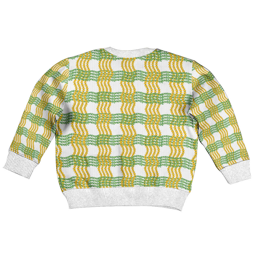 Aloha Hawaii Ilima Maile Lei Kid Ugly Christmas Sweater Palaka Inspired Hawaiian-plaid White LT14 - Polynesian Pride