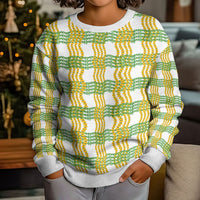 Aloha Hawaii Ilima Maile Lei Kid Ugly Christmas Sweater Palaka Inspired Hawaiian-plaid White LT14 - Polynesian Pride