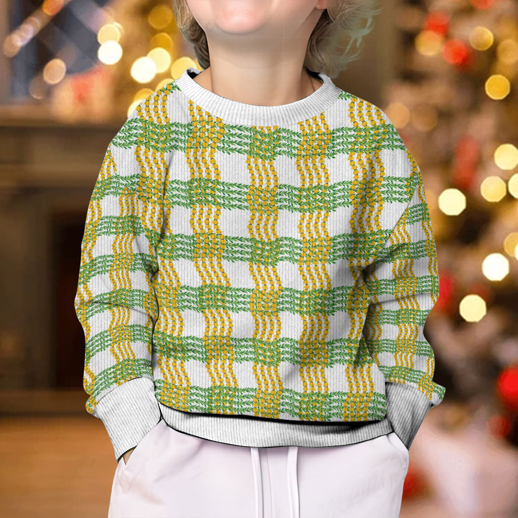 Aloha Hawaii Ilima Maile Lei Kid Ugly Christmas Sweater Palaka Inspired Hawaiian-plaid White LT14 - Polynesian Pride