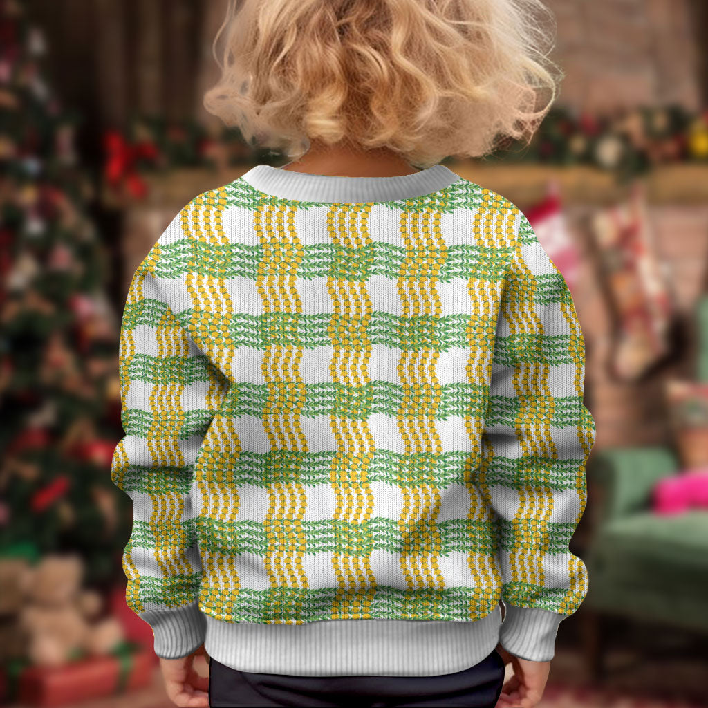 Aloha Hawaii Ilima Maile Lei Kid Ugly Christmas Sweater Palaka Inspired Hawaiian-plaid White LT14 - Polynesian Pride