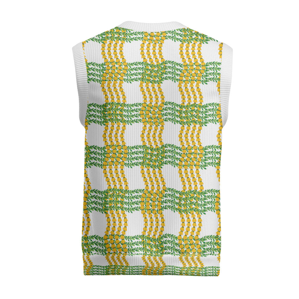 Aloha Hawaii Ilima Maile Lei Christmas Knitted V-Neck Vest Palaka Inspired Hawaiian-plaid White LT14 - Polynesian Pride