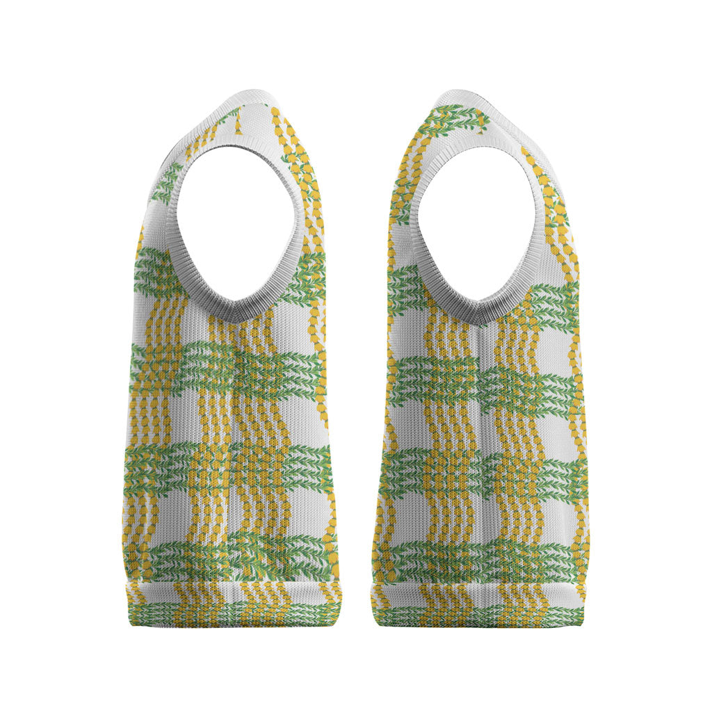 Aloha Hawaii Ilima Maile Lei Christmas Knitted V-Neck Vest Palaka Inspired Hawaiian-plaid White LT14 - Polynesian Pride