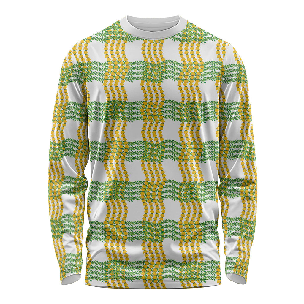 Aloha Hawaii Ilima Maile Lei Long Sleeve Shirt Palaka Inspired Hawaiian-plaid White LT14 Unisex White - Polynesian Pride