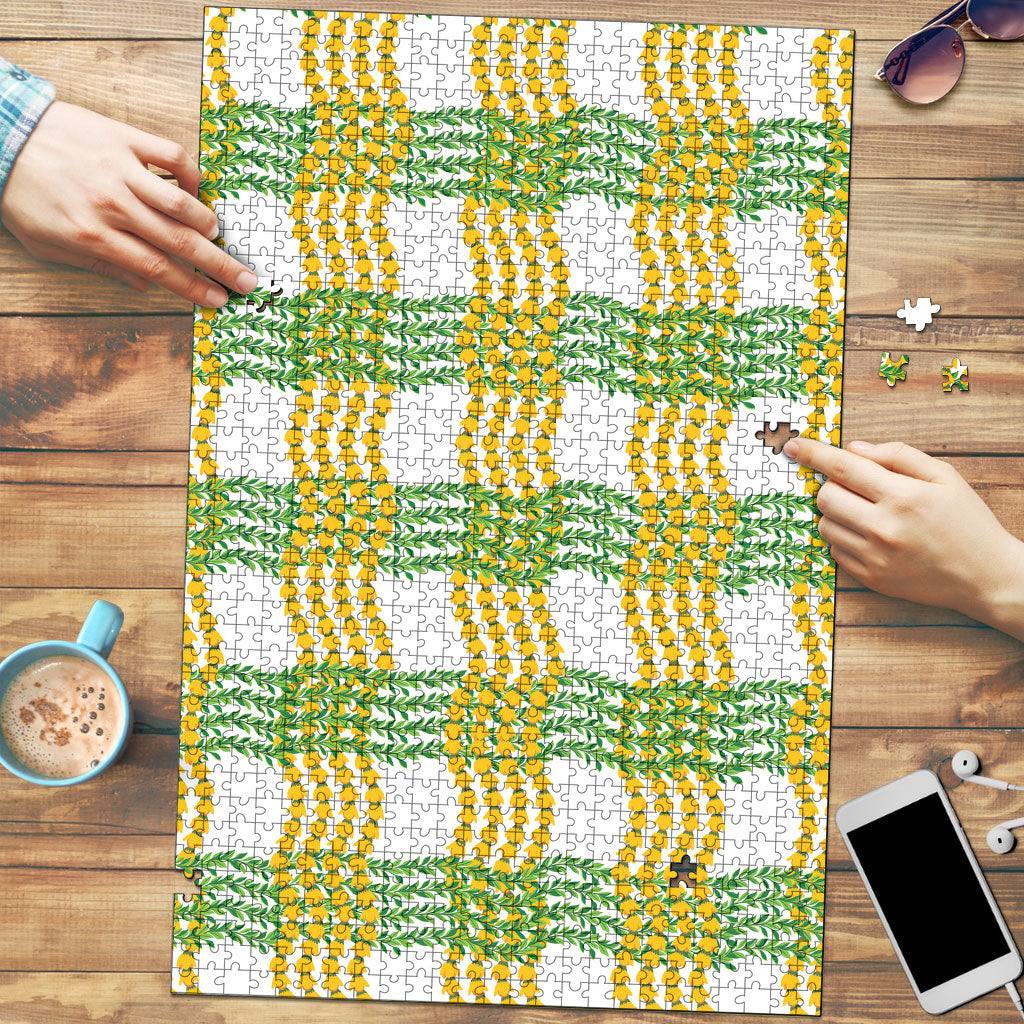 Aloha Hawaii Ilima Maile Lei Puzzle Palaka Inspired Hawaiian-plaid White LT14 White - Polynesian Pride