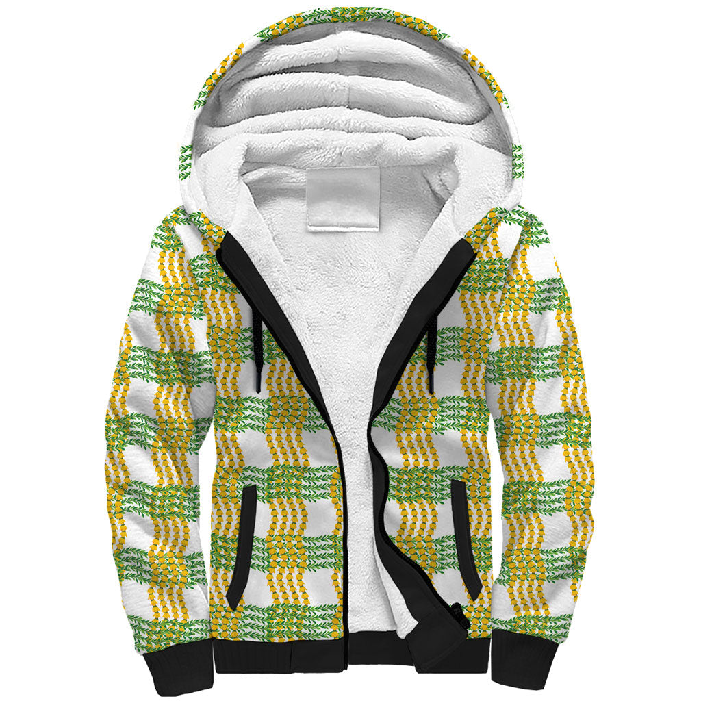 Aloha Hawaii Ilima Maile Lei Sherpa Hoodie Palaka Inspired Hawaiian-plaid White LT14 Unisex White - Polynesian Pride