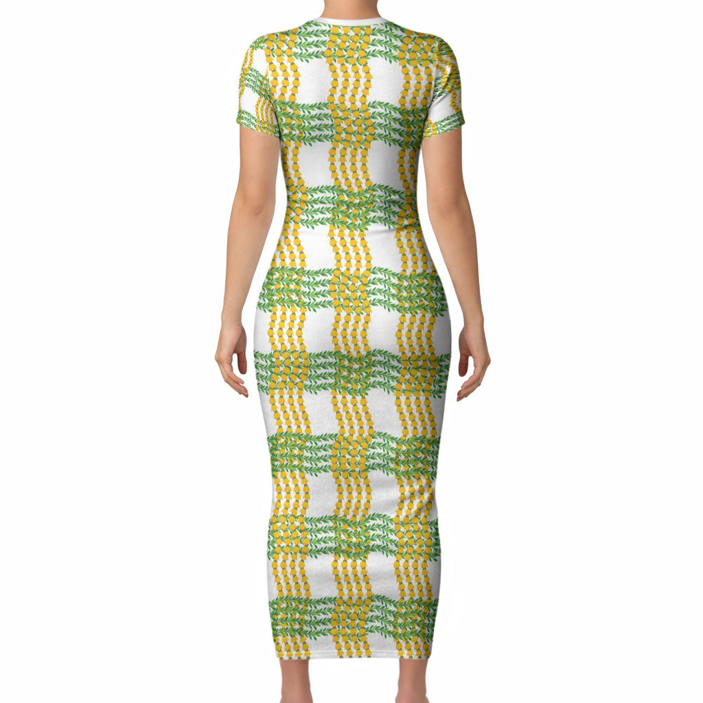 Aloha Hawaii Ilima Maile Lei Short Sleeve Bodycon Dress Palaka Inspired Hawaiian-plaid White LT14 - Polynesian Pride