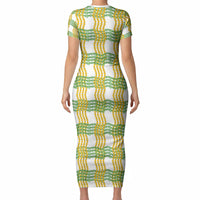 Aloha Hawaii Ilima Maile Lei Short Sleeve Bodycon Dress Palaka Inspired Hawaiian-plaid White LT14 - Polynesian Pride