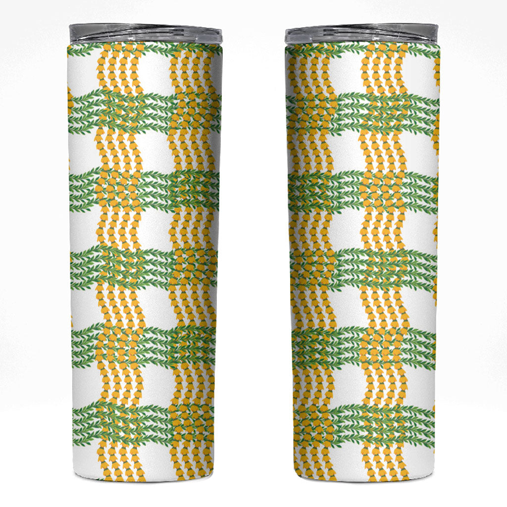 Aloha Hawaii Ilima Maile Lei Skinny Tumbler Palaka Inspired Hawaiian-plaid White LT14 White - Polynesian Pride