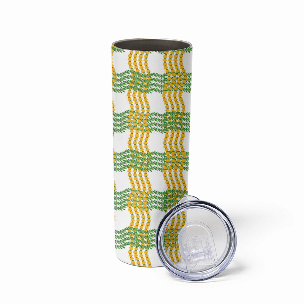 Aloha Hawaii Ilima Maile Lei Skinny Tumbler Palaka Inspired Hawaiian-plaid White LT14 - Polynesian Pride