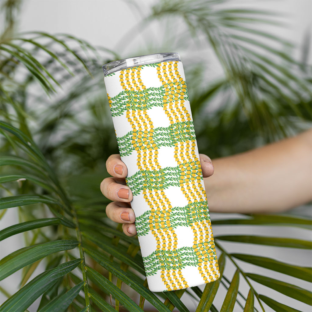 Aloha Hawaii Ilima Maile Lei Skinny Tumbler Palaka Inspired Hawaiian-plaid White LT14 - Polynesian Pride