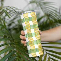 Aloha Hawaii Ilima Maile Lei Skinny Tumbler Palaka Inspired Hawaiian-plaid White LT14 - Polynesian Pride