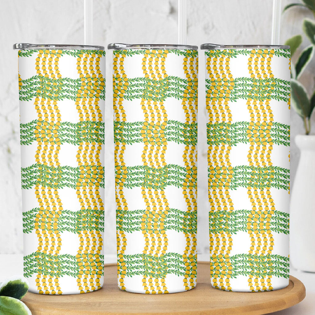 Aloha Hawaii Ilima Maile Lei Skinny Tumbler Palaka Inspired Hawaiian-plaid White LT14 - Polynesian Pride