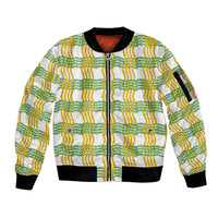Aloha Hawaii Ilima Maile Lei Sleeve Zip Bomber Jacket Palaka Inspired Hawaiian-plaid White LT14 Unisex White - Polynesian Pride